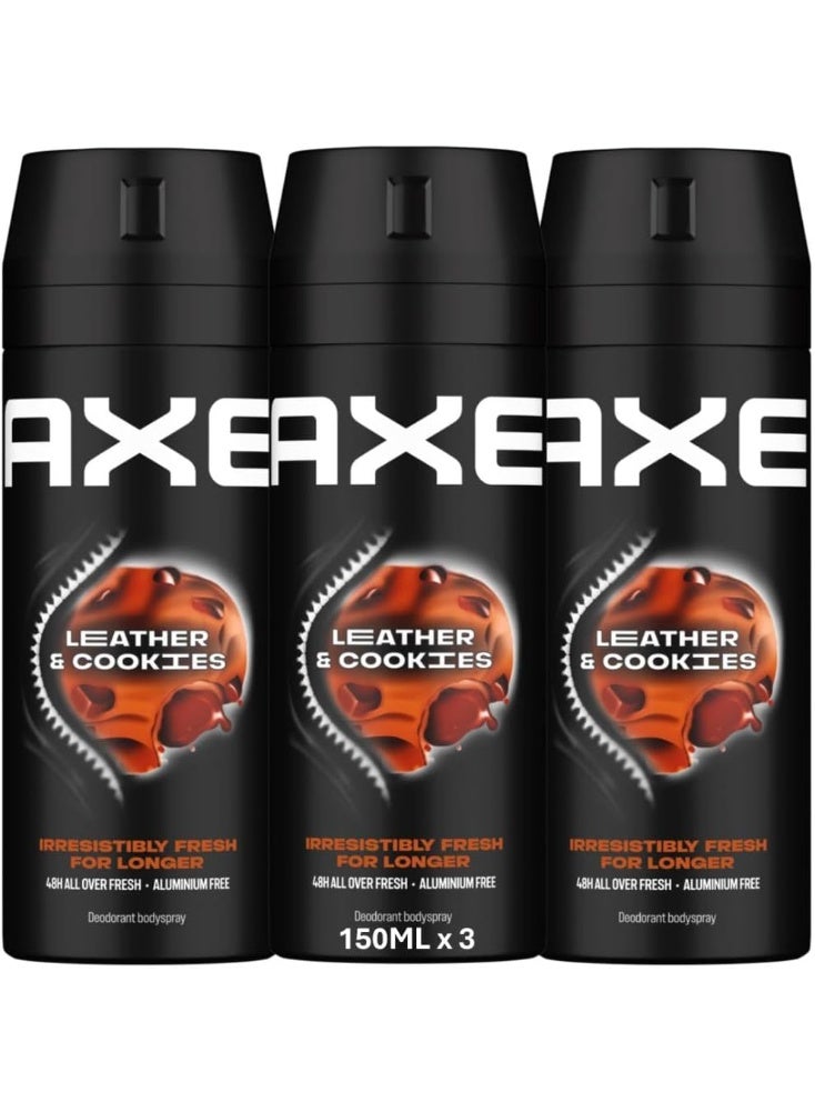 Axe مزيل عرق للرجال برائحة الجلد والبسكويت، 150 مل عبوة من 3 - Image 1